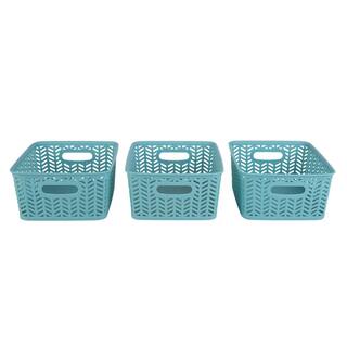 Simplify 3 Pack Small Herringbone Cube Storage Bin Basket In Dusty blue 25173-Dusty-3Pk