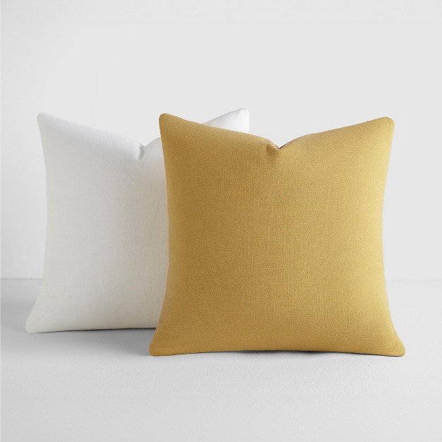 2 pack Cotton Slub Solid Throw Pillows And Pillow Inserts Set mustard amp White Becky Cameron Mustard White