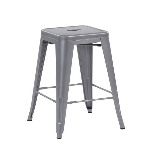 30inch Stackable Metal Stool， Set of 4， Include 4 Stools Gunmetal Color， Backless Style