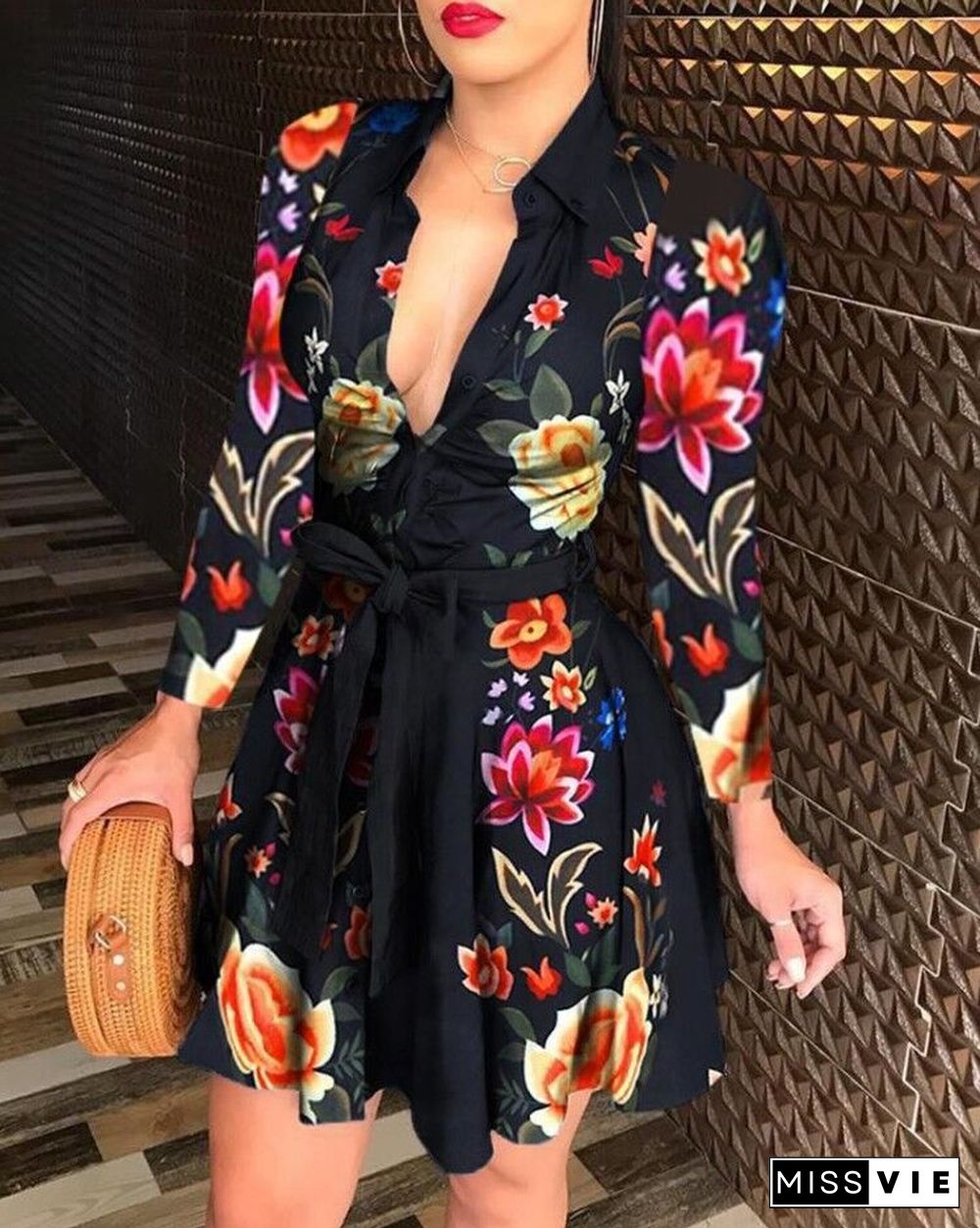 Women Sexy Dress Long Sleeve V-neck Strap Fashion Sexy Print Dress Vestido Feminino Party Bodycon Dress