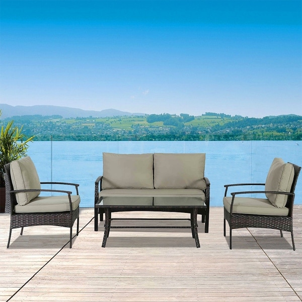 4Piece Wicker Outdoor Sectional Set with Cushions