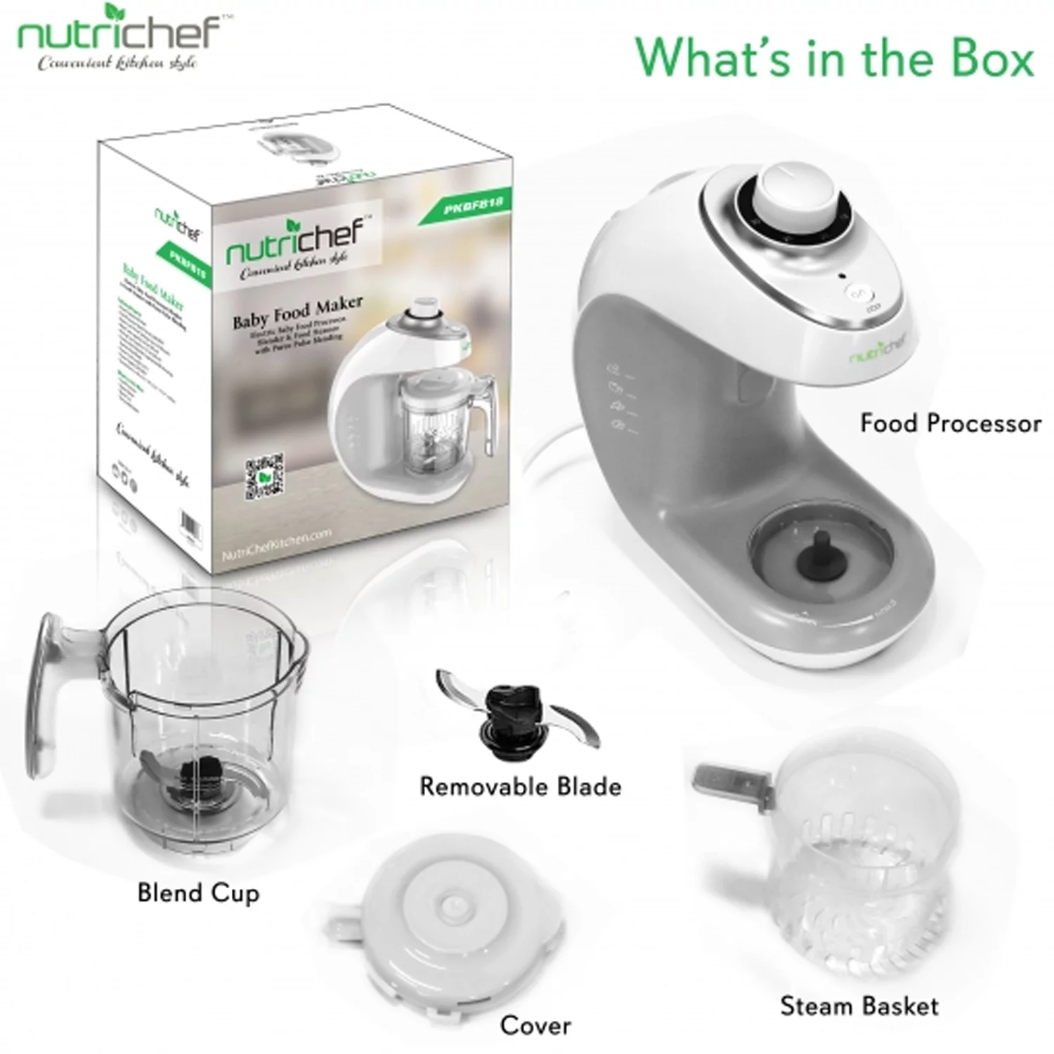 NutriChef PKBFB18 Electric Baby Food Maker Puree Food Processor， Blender， and Steamer