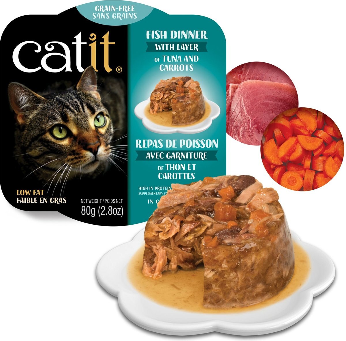 Catit Dinner Ocean Fish w/Tuna and Carrot Cat Wet Food， 2.8-oz can