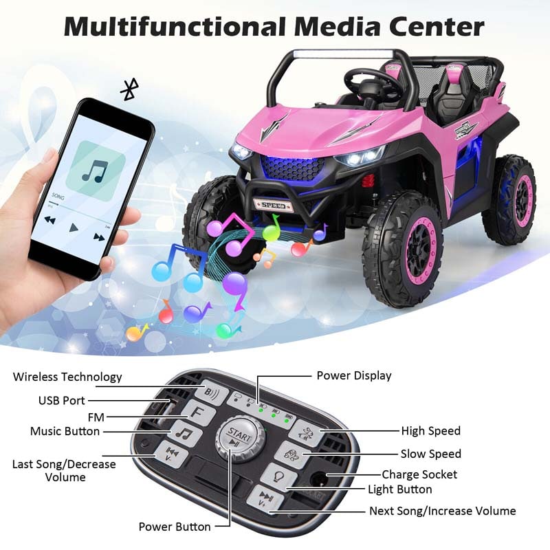 12V 2-Seater Kids Ride On UTV Car, Battery Powered RC Electric Vehicle with Lights & Music