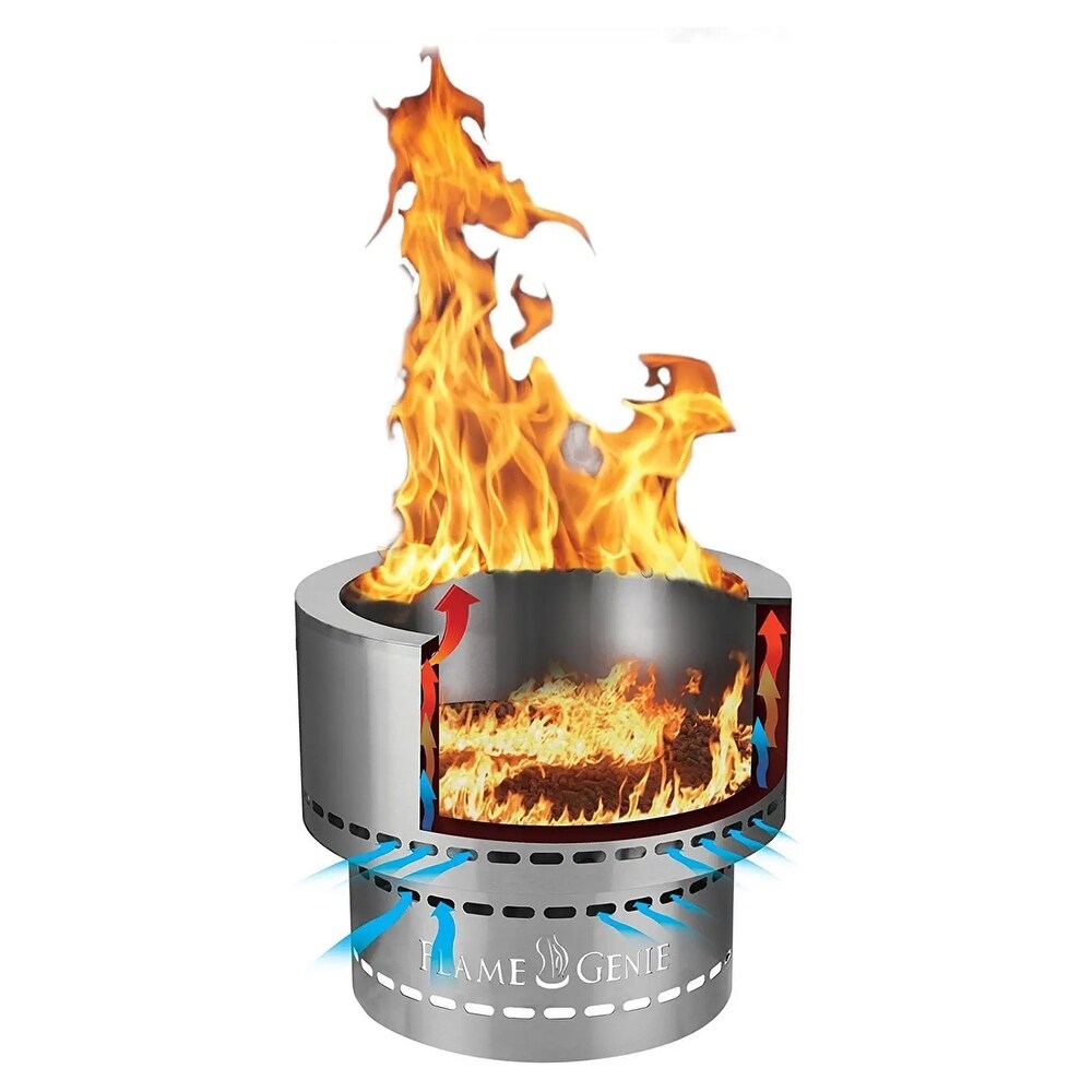 Flame Genie FG 19 SS 19 Inch Smoke Free Wood Pellet Fire Pit  Stainless Steel   24