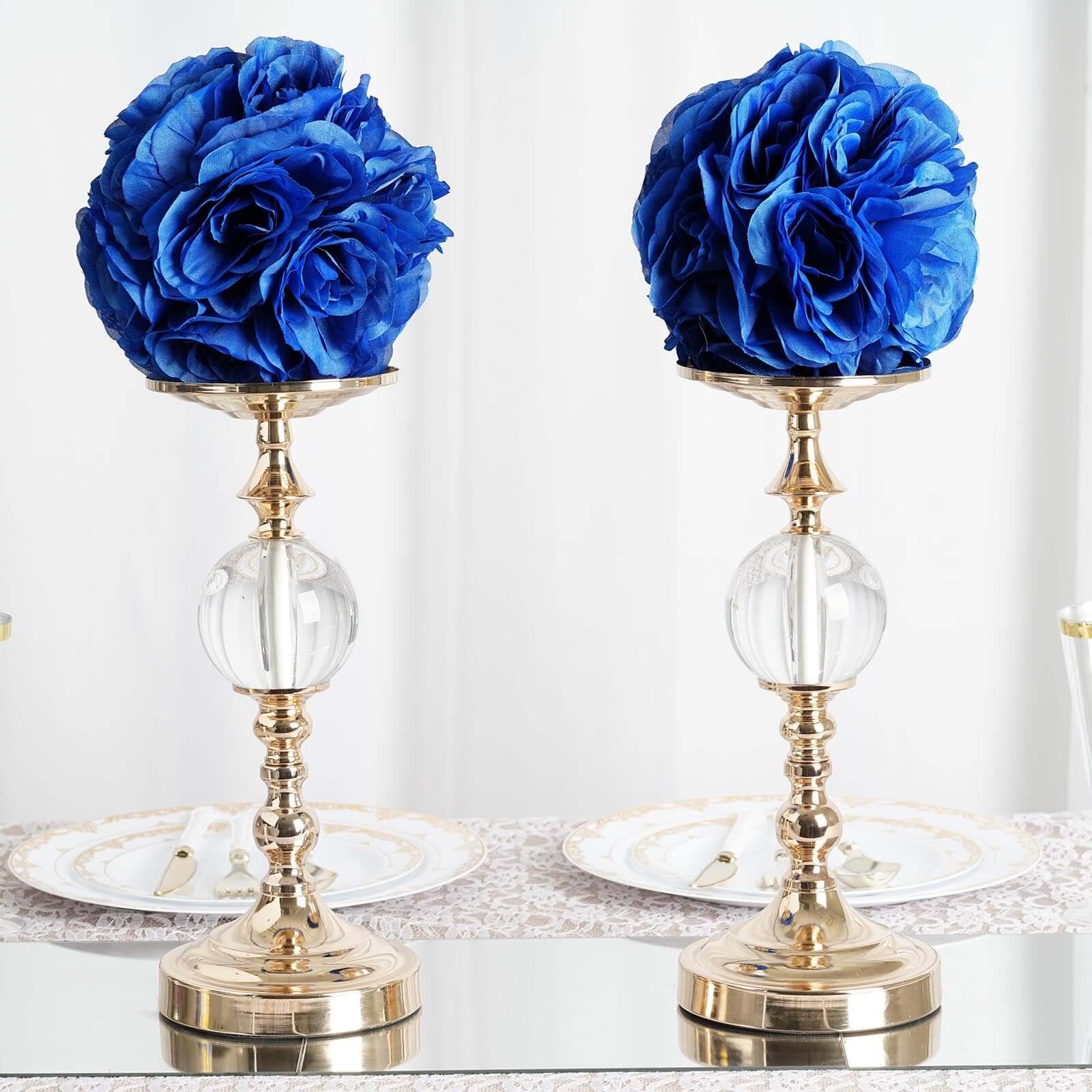 2 Pack Royal Blue Artificial Silk Rose Kissing Ball, Faux Flower Ball 7