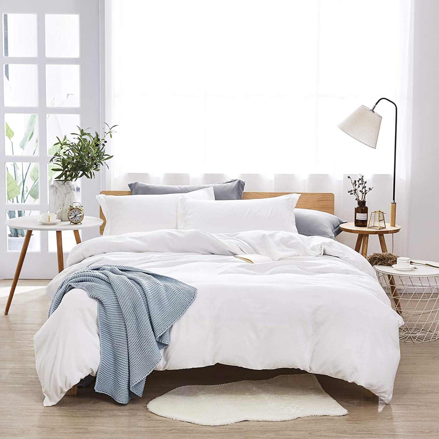 Dreaming Duvet Cover Set 100% Washed Microfiber 3 pcs Solid Color - Soft and Breathable with Zipper Closure & Corner Ties