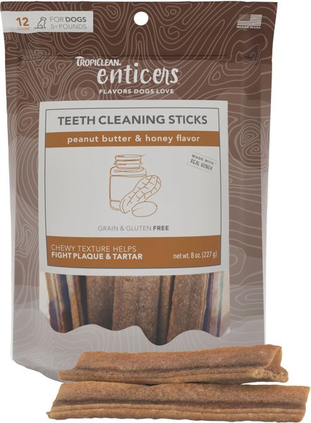 TropiClean Enticers Sticks Peanut Butter and Honey Flavor Dog Dental Chews， 12 count