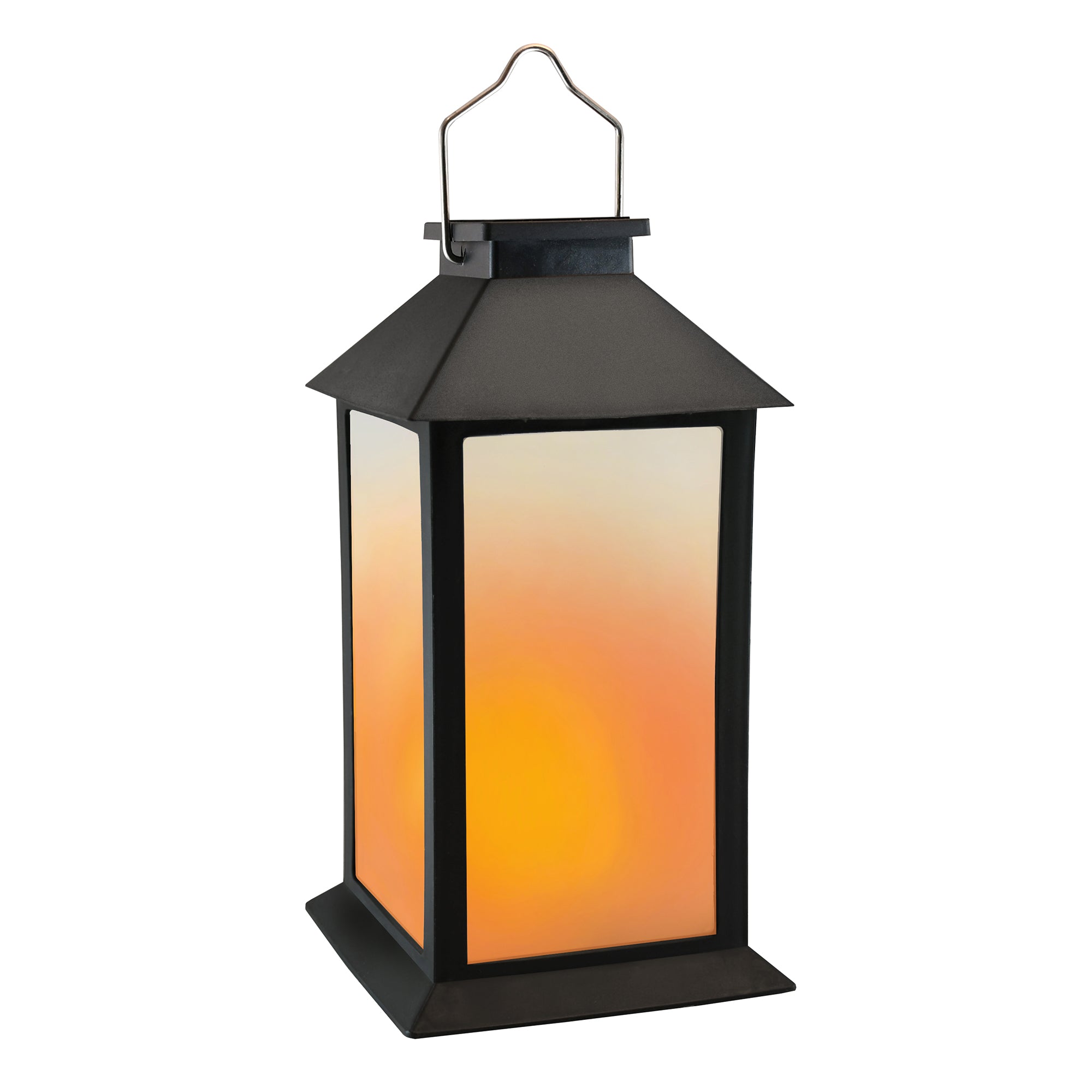 Solar Powered Flame Effect LED Black Lantern