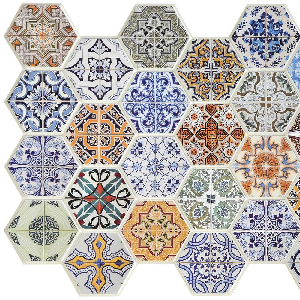 Dundee Deco 3D Falkirk Retro 101000 in. x 38 in. x 19 in. Multicolor Hexagon Patchwork Mosaic PVC Wall Panel TP10015623