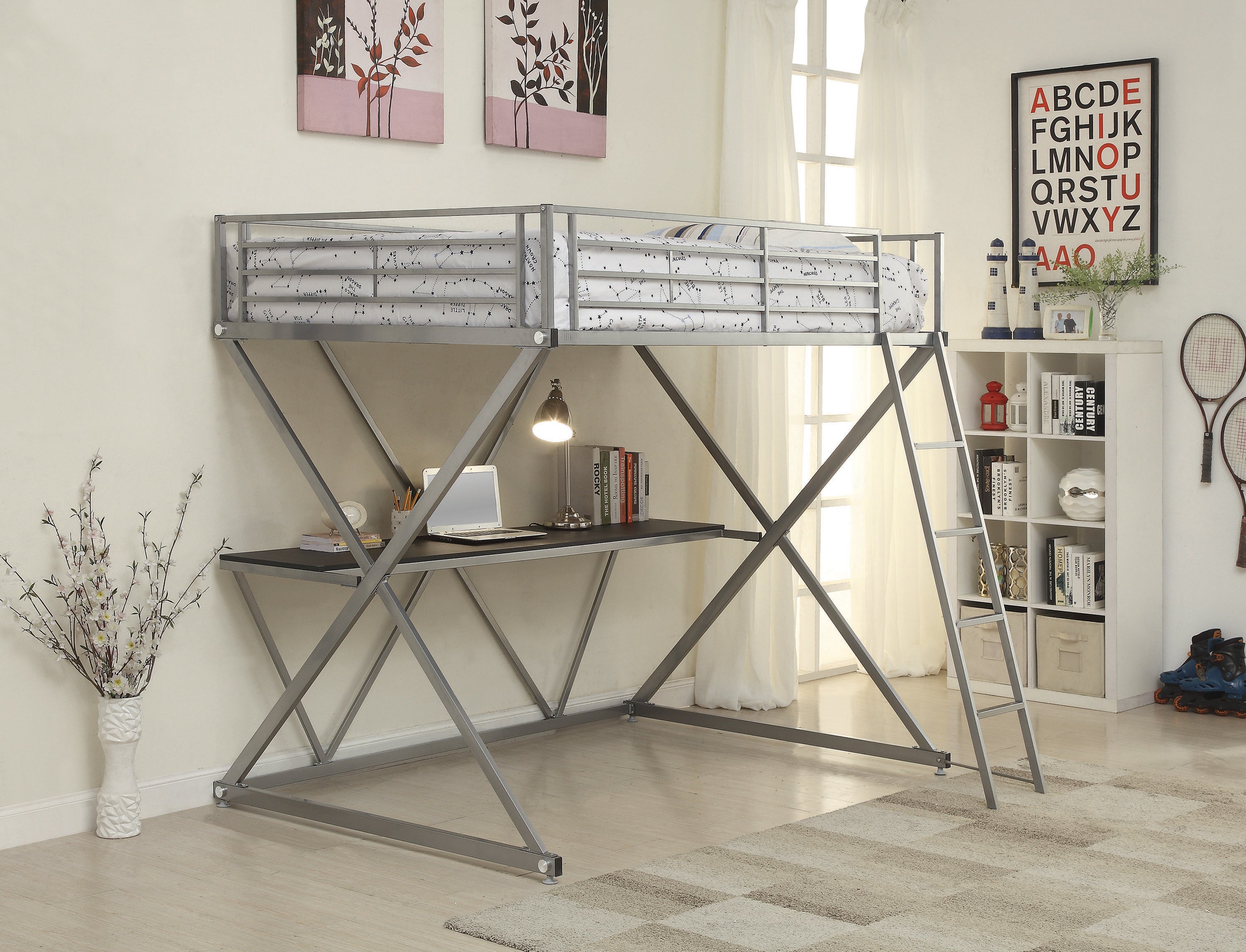 Hyde Full Workstation Loft Bed Silver-400034F