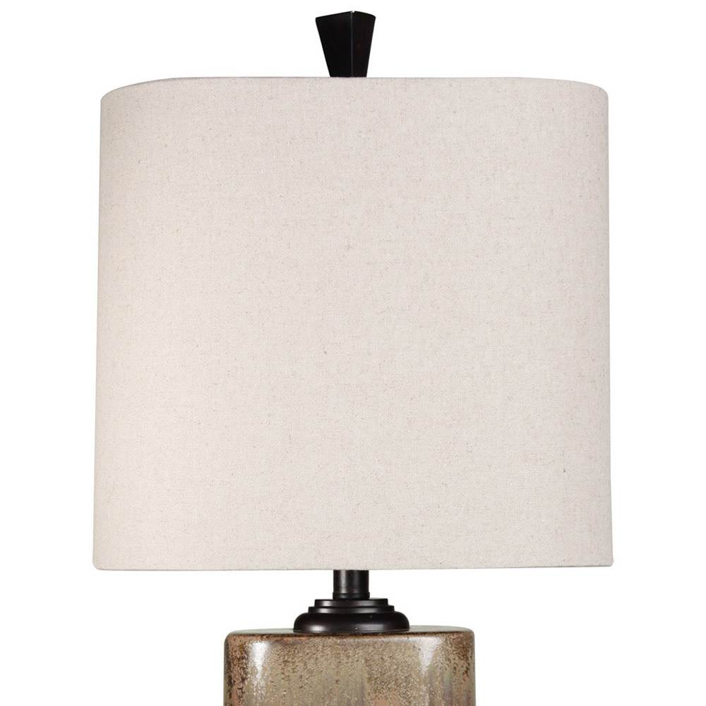 Tandoori Spice & Arabic Ceramic Table Lamp - Dark Red And Tan Glaze Finish - White Fabric Shade