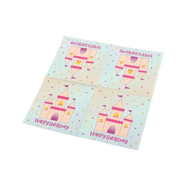 100 Happy Birthday Luncheon Party Paper Napkins， Princess Castle Design， 5