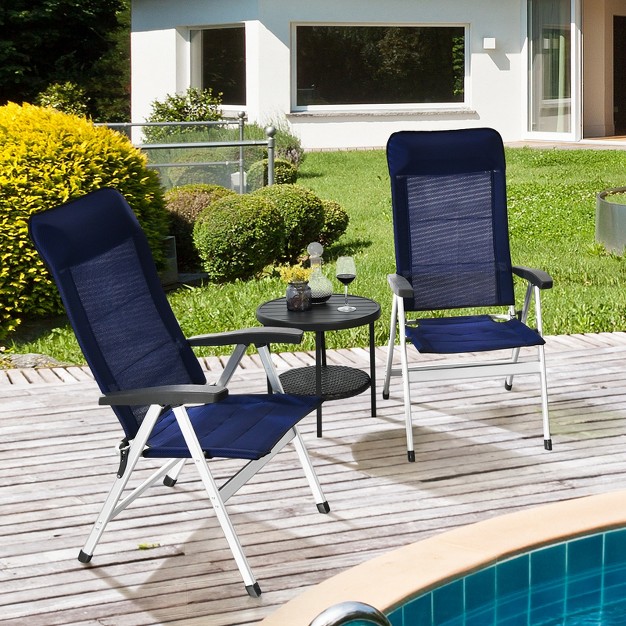 Tangkula 4pcs Outdoor Patio Folding Dining Chairs With Reclining Backrest And Headrest Navy