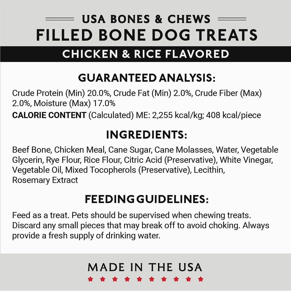 Bones and Chews Made in USA Chicken and Rice Flavored Filled Bone Dog Treats