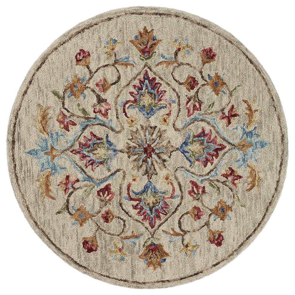 Ox Bay Sinuous Beige 4 Feet Trailing Floral Oasis Round Area Rug