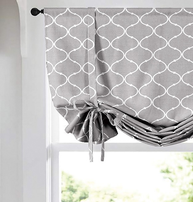 Kate Aurora Gray amp White Lattice Clover Ultra Luxurious Single Tie Up Window Curtain Shade 42 In W X 63 In L