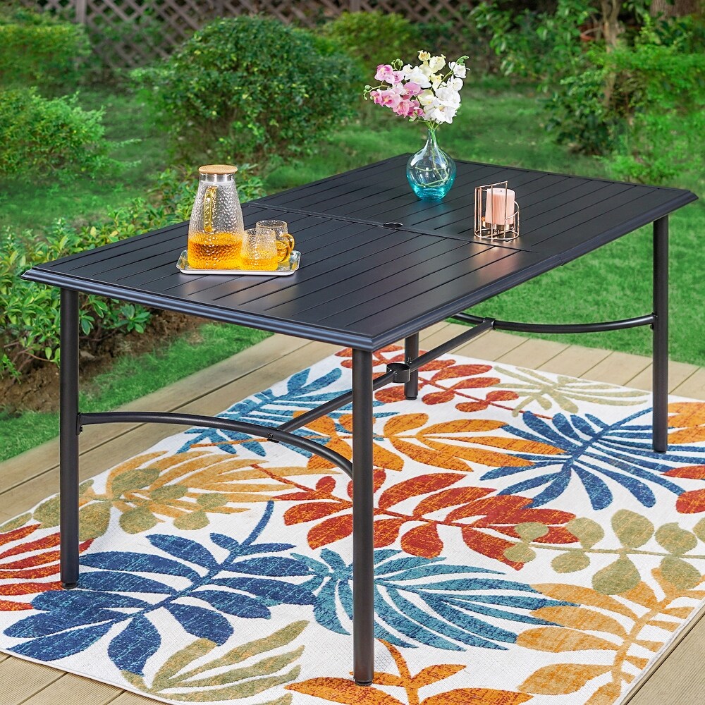 Rectangle Metal Patio Outdoor Dining Table with Umbrella Hole