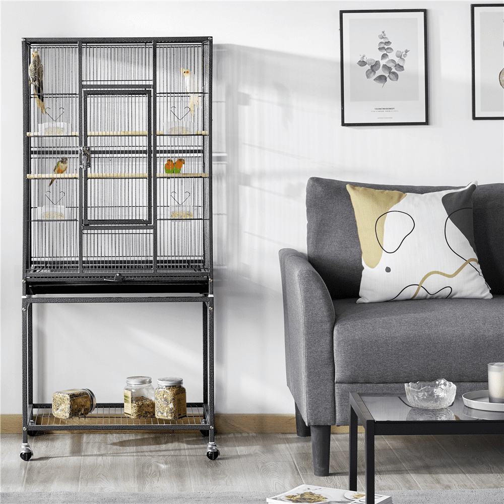 Yaheetech 53.7'' H Rolling Bird Cage w/ Stand  for Conures Parakeets Cockatiels，Black