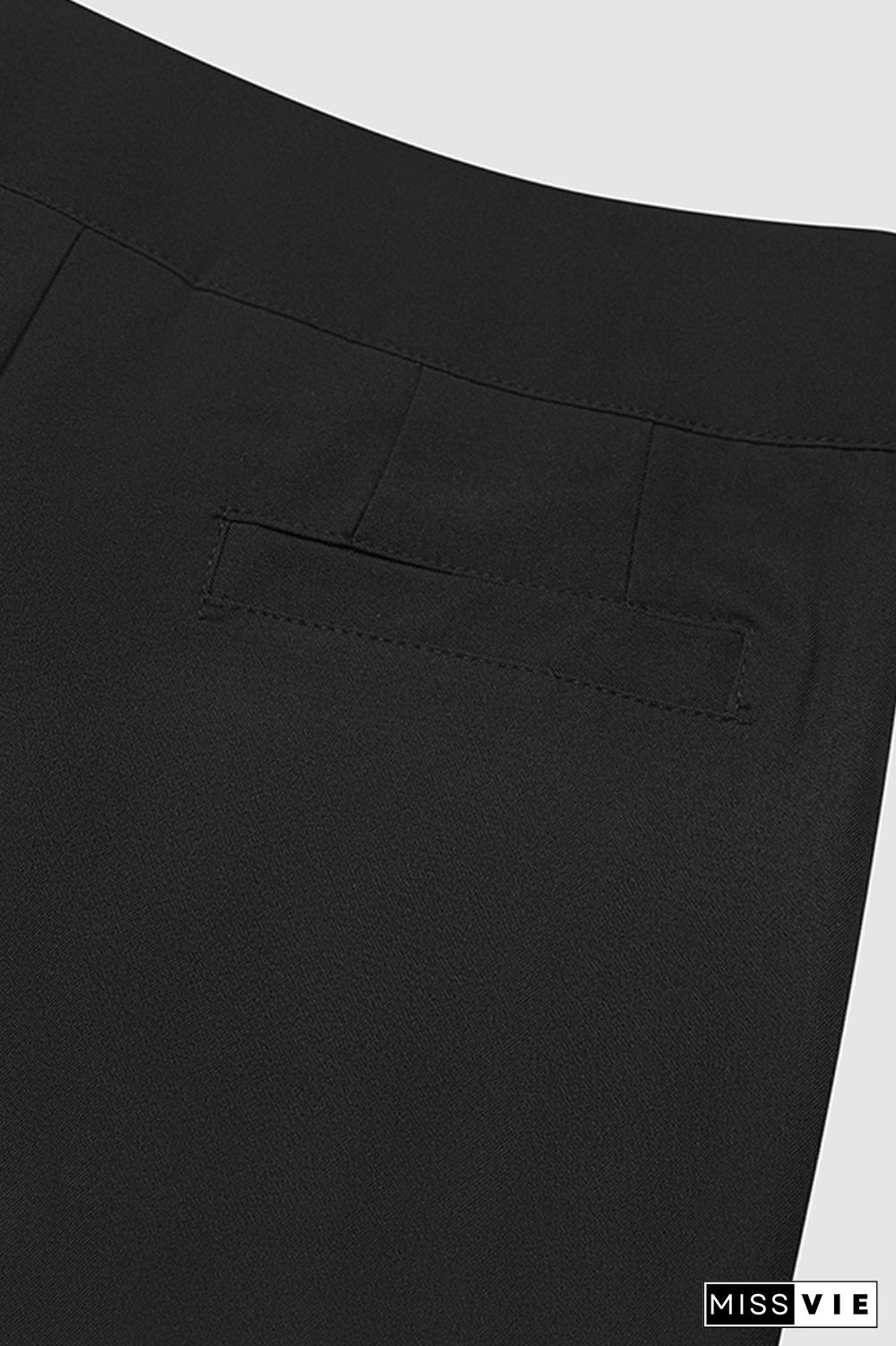 Solid Buttoned Detail Straight Leg Mid Waist Pants