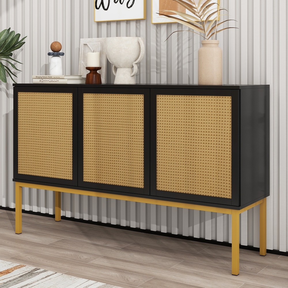 Large Storage Space Sideboard with Artificial Rattan Door and Rebound Device for Living Room   Entryway