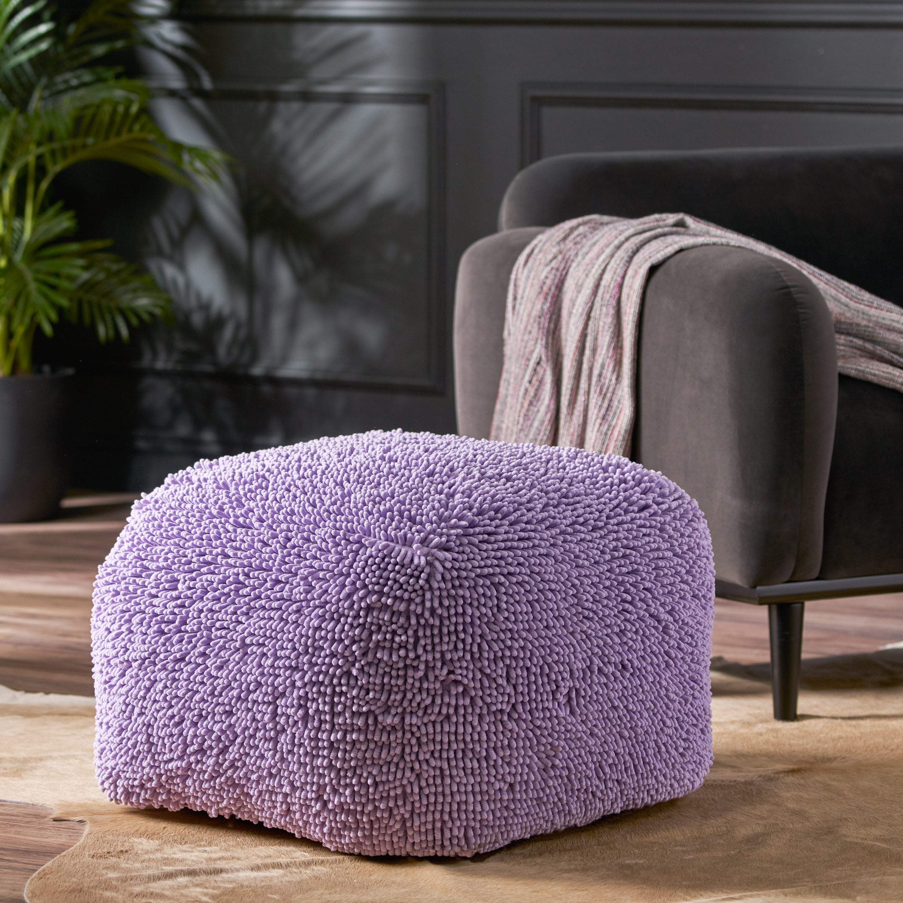 Statham Modern Microfiber Chenille Square Pouf