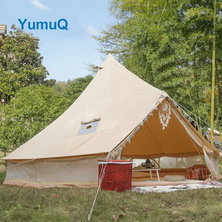 YumuQ Custom 1 2 Person 2 Door 13ft Glamping Outdoor 100% Waterproof Oxford Canvas Bell Tent For Hiking Camping