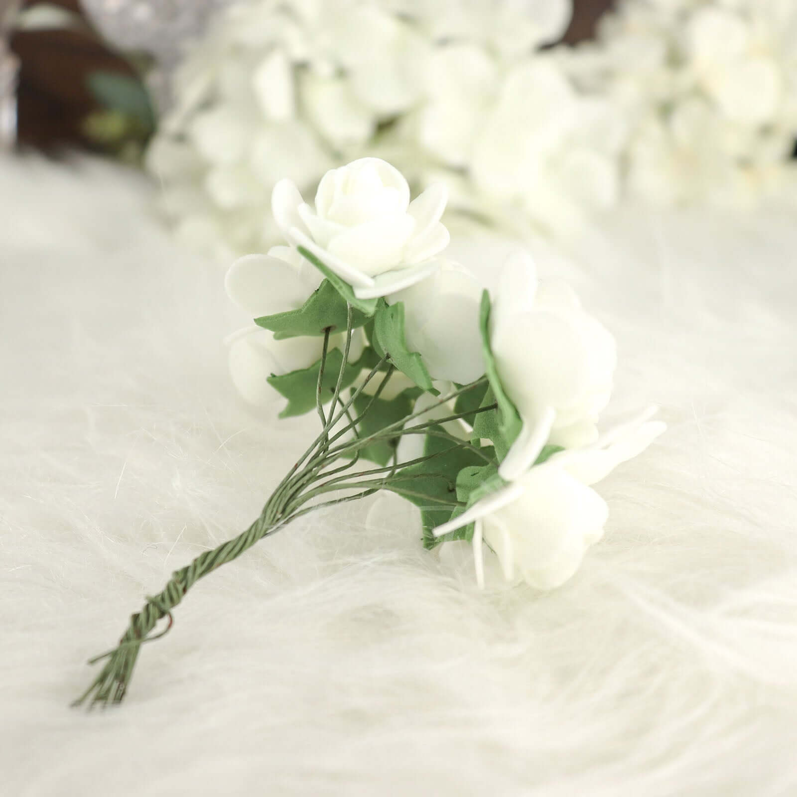 48 Roses Ivory Real Touch Artificial DIY Foam Rose Flowers With Stem, Craft Rose Buds 1