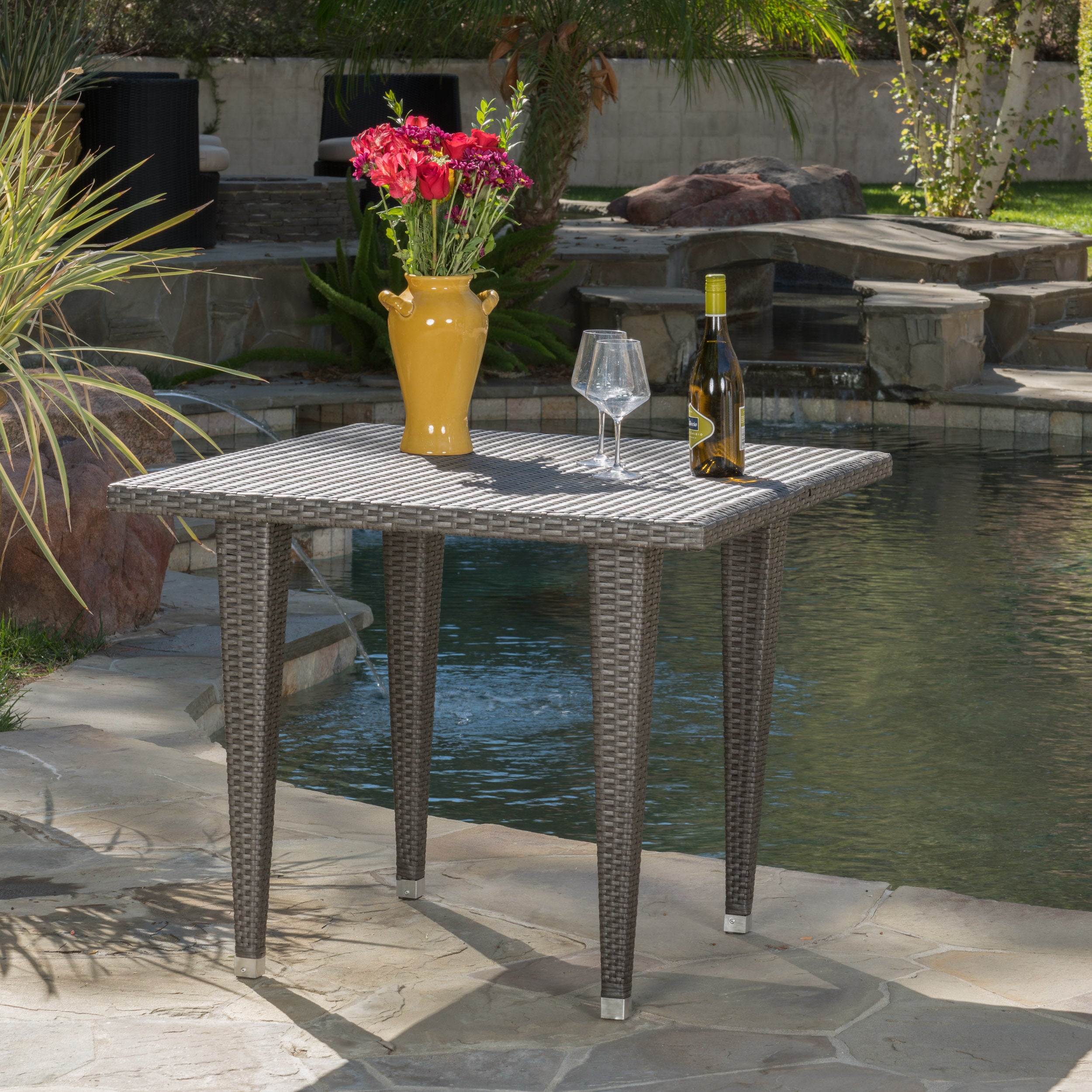 Alrol Contemporary Outdoor Patio Grey Polyethylene Square Table