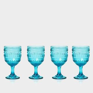 Euro Ceramica Fez 4-Piece 12 oz. Turquoise Wine Glass Set GL-FZ81170TQ