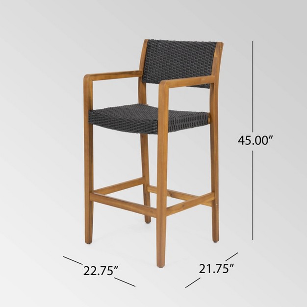 Genesee 2pk Acacia Wood Bar Stools Teak black Christopher Knight Home