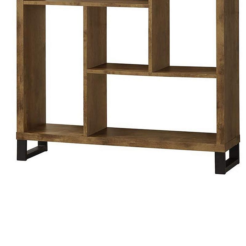 Metal and Wood Modern Style Bookcase with Multiple Shelves， Brown