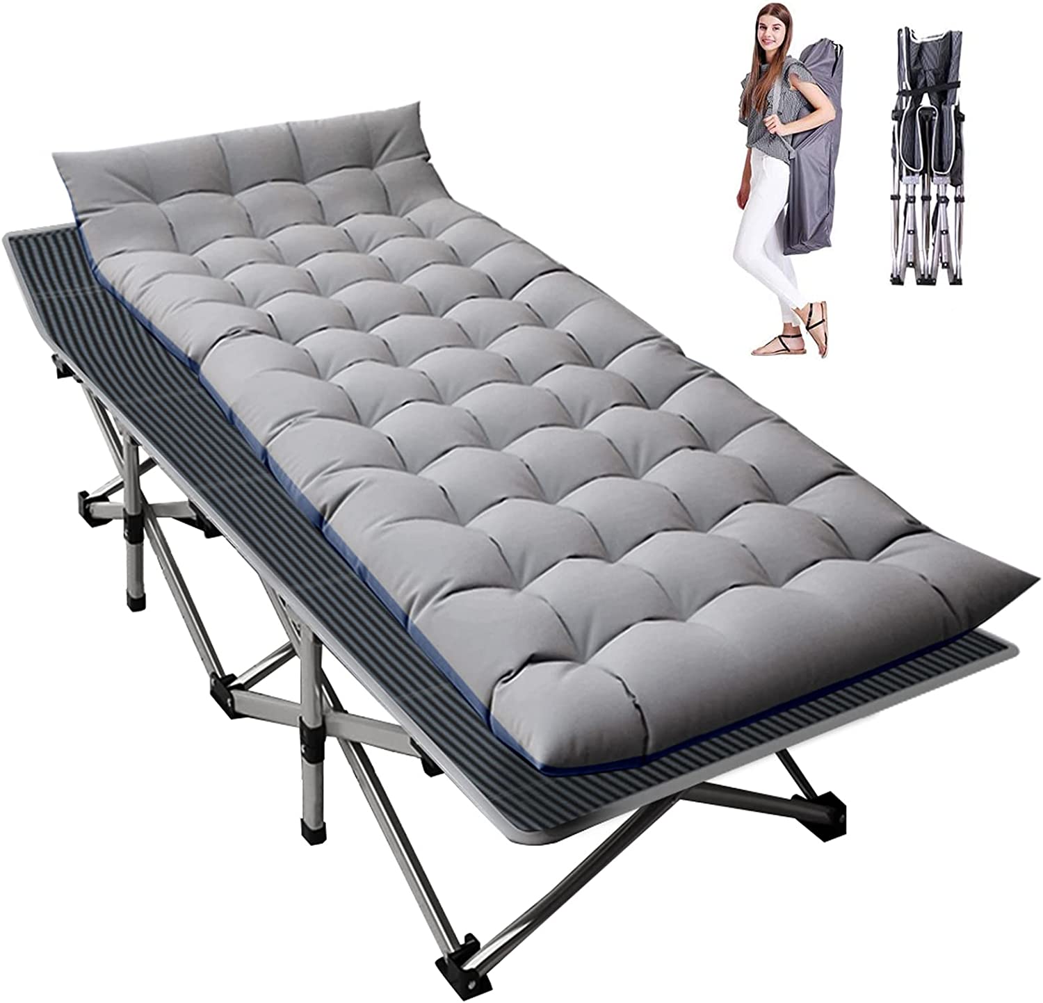 Slsy Folding Camping Cots for Adults with 2-Sided Cushion, Cots for Sleeping, Folding Cot  with Carry Bag, 880LBS(Max Load)