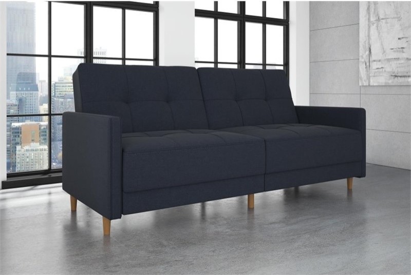 DHP Andora Coil Linen Convertible Sleeper Sofa in Navy Blue   Midcentury   Sleeper Sofas   by Homesquare  Houzz