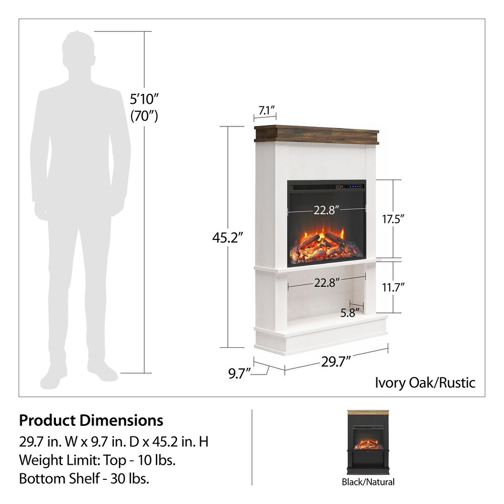 Ameriwood Home Melwood Electric Fireplace with Mantel   Open Shelf