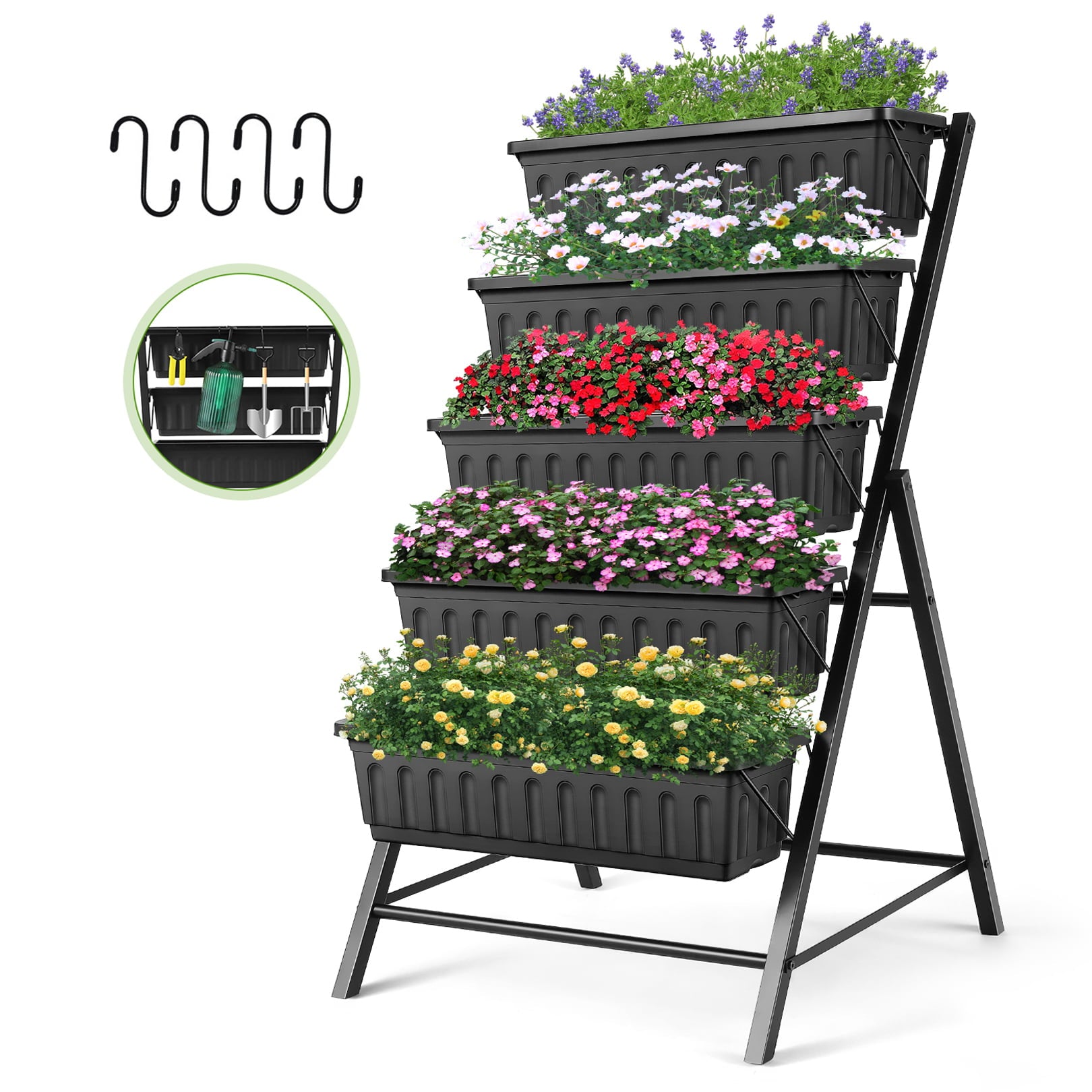 4Ft Raised Garden Bed, Vertical Garden Planters with 5 Tier Plant Boxes, Elevated Planter for Vegetables Flower Herb Patio, 26in x 22.75in x 44.75in