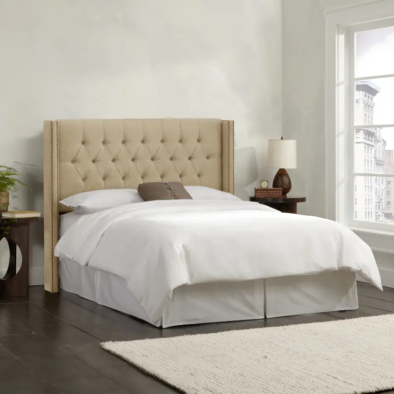 Abigail Tan Diamond Tufted Wingback Full Headboard - Skyline Furniture