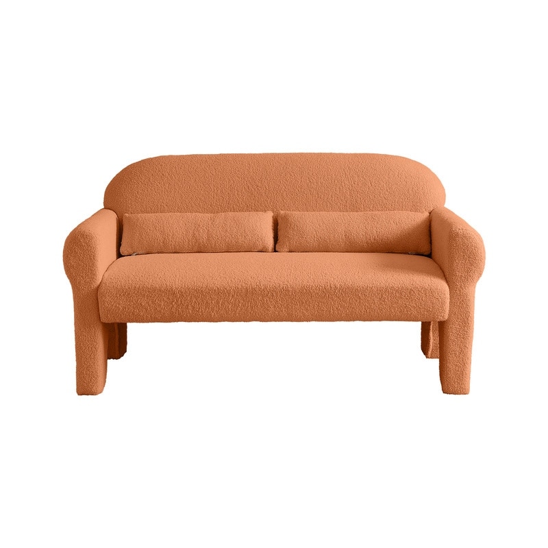 Loveseat   Accent Chair Sets  Orange Lambswool Sofa with Pillows   1+2 Seater