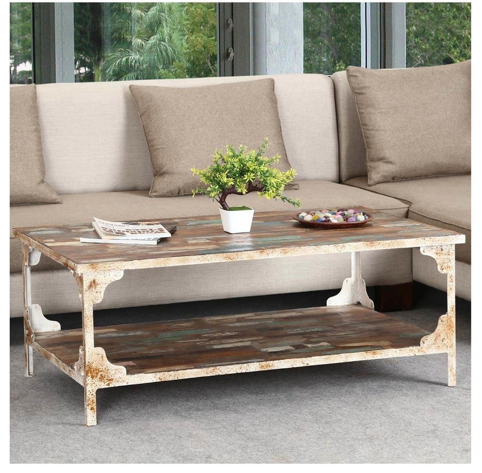 Industrial Reclaimed Wood  ampIron 2 Tier Coffee Table   Farmhouse   Coffee Tables   by Sierra Living Concepts Inc  Houzz