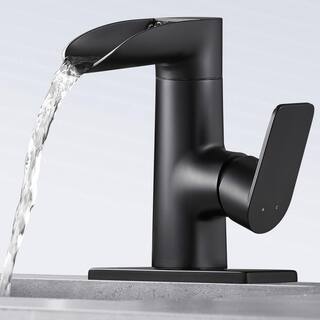 Zalerock Waterfall Single Handle Single Hole Bathroom Faucet in Matte Black WPMP003