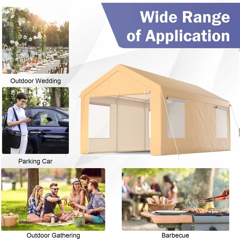 10 x 20 FT Heavy-Duty Steel Carport Portable Garage Car Canopy Shelter Party Tent with Removable Sidewalls, Roll-up Door