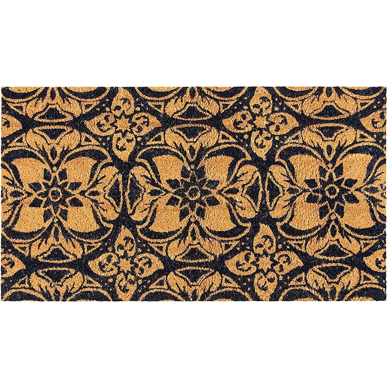 Welcome Mat for Front Door， Talavera Floral Natural Coir Doormat (30 x 17 in)