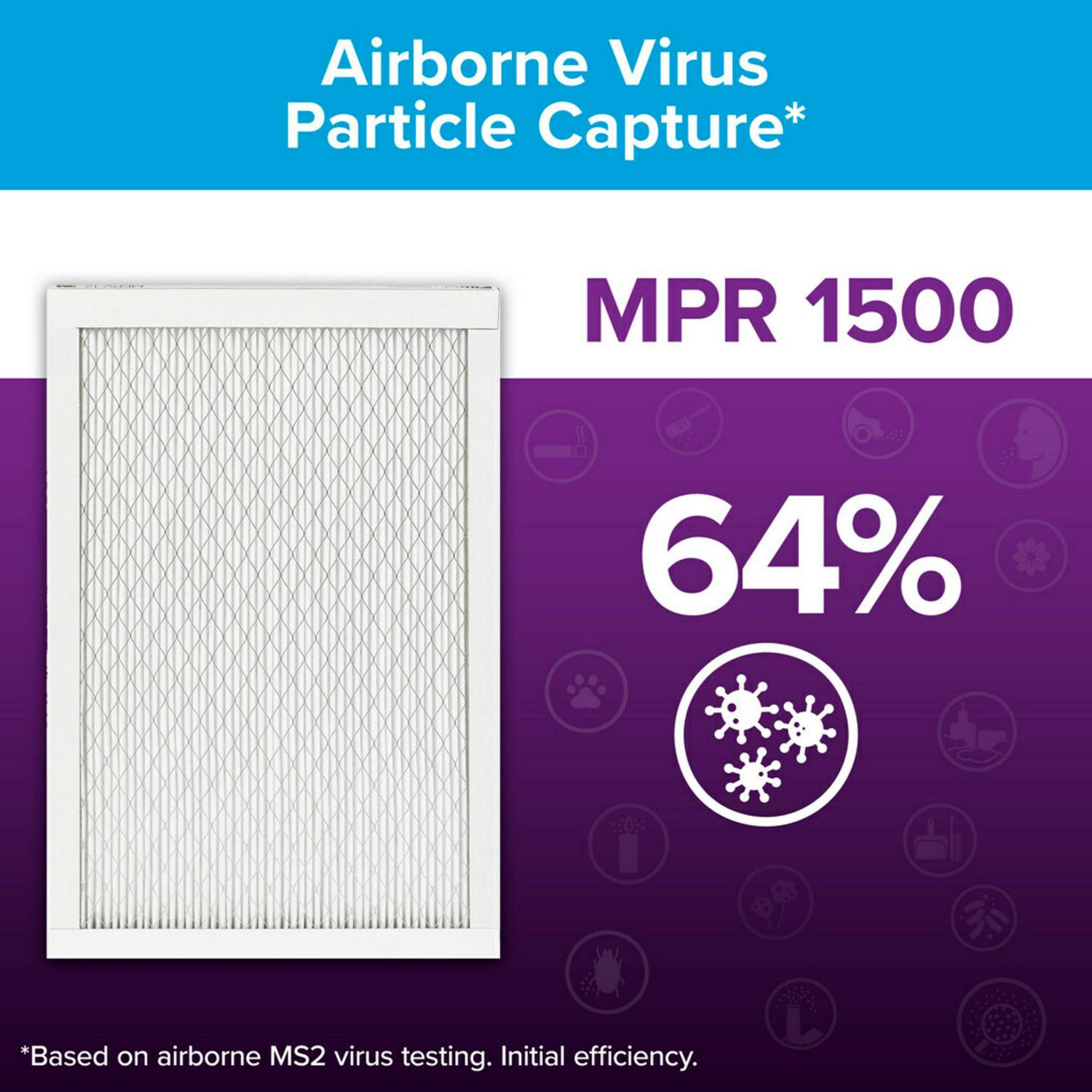 Filtrete by 3M 20x20x1， MERV 12， Advanced Allergen Reduction HVAC Furnace Air Filter， 1500 MPR， 4 Filters