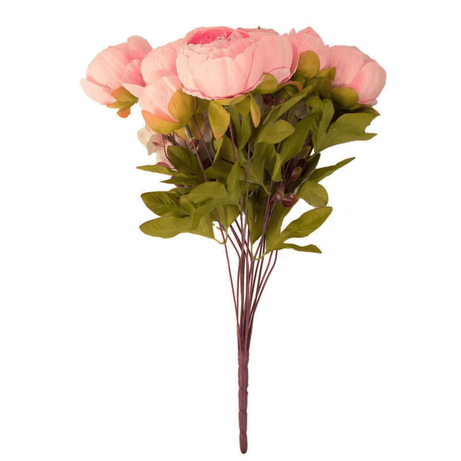 2 Pack Pink Artificial Peony Flower Wedding Bouquets, Faux Silk Flower Arrangements 19