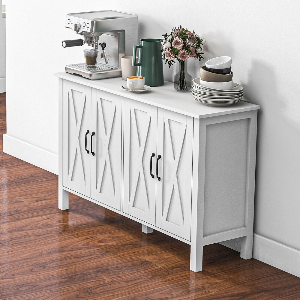 White Sideboard with 4 Barn Doors and 2 Adjustable Shelves