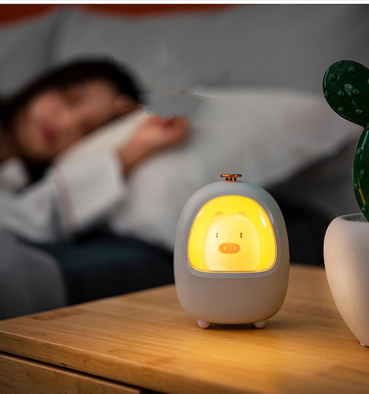 Cute Night Light Kids， Bedside Lamp Children， Animal Night Light， White Piggy， Rechargeable， Battery Operated， Dimmable