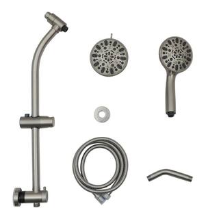 Logmey 7-Spray Patterns with 1.8 GPM 5 in. Wall Mount Dual Shower Heads with Hose and Shower Arm in Brushed LM-701SS