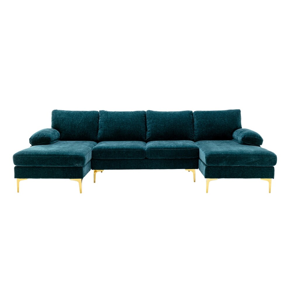 Polyester Upholstered U shaped Stationary Sectional Sofa With Wood Legs