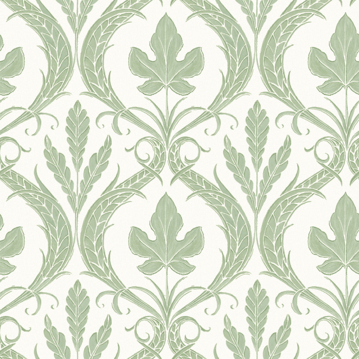 Sample Adirondack Damask Wallpaper in Green/White from Damask Resource Library