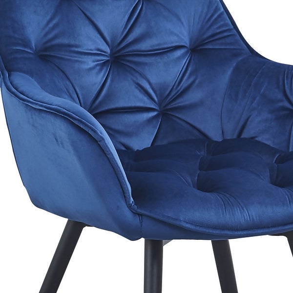 Alix 25 Inch Modern Dining Chair， Button Tufted， Set of 2， Blue， Black